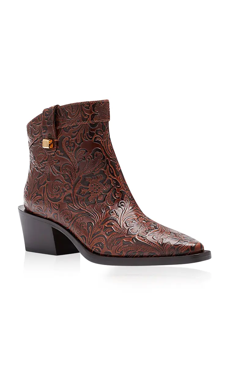 SKORPIOS Alexandra Borgia Charro Embossed Leather Ankle Boots