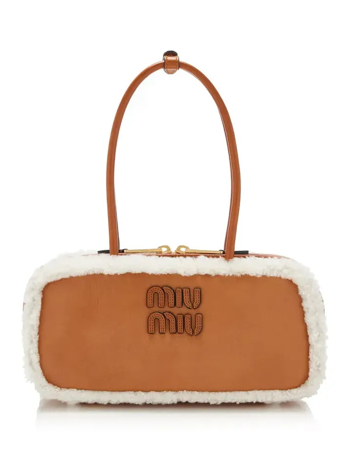 Miu Miu Arcadie Shearling-Trimmed Nubuck Bag