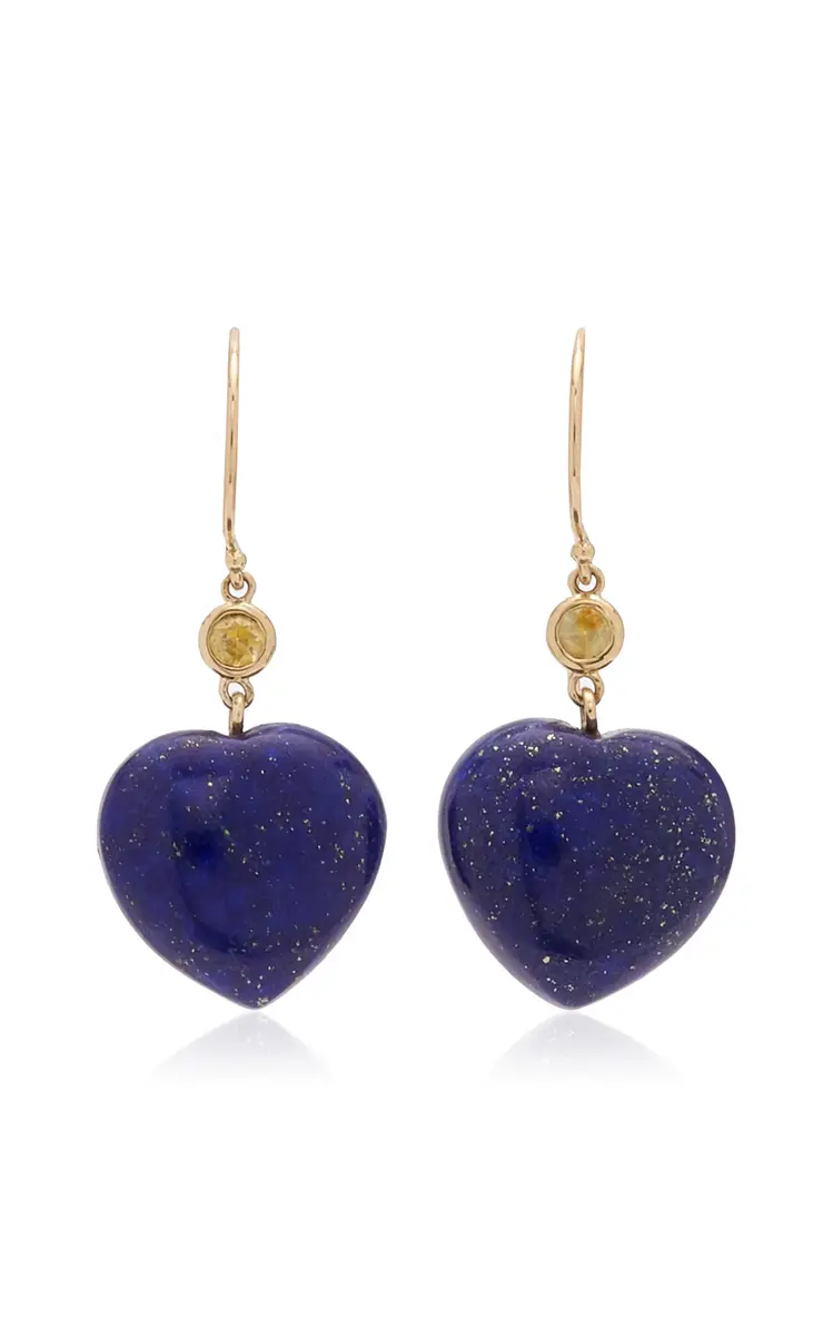Haute Victoire Lapis Lazuli Heart Yellow Sapphire Gold Earrings | Image 1 Haute Victoire Lapis Lazuli Heart Yellow Sapphire Gold Earrings | Image 1