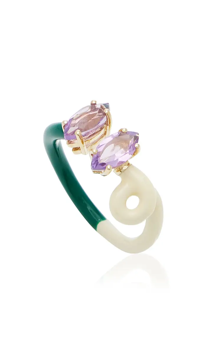 Bea Bongiasca B 9K Yellow Gold Amethyst Enameled Double Vine Ring | Thumbnail 4