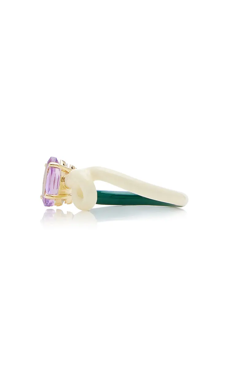 Bea Bongiasca B 9K Yellow Gold Amethyst Enameled Double Vine Ring | Thumbnail 5