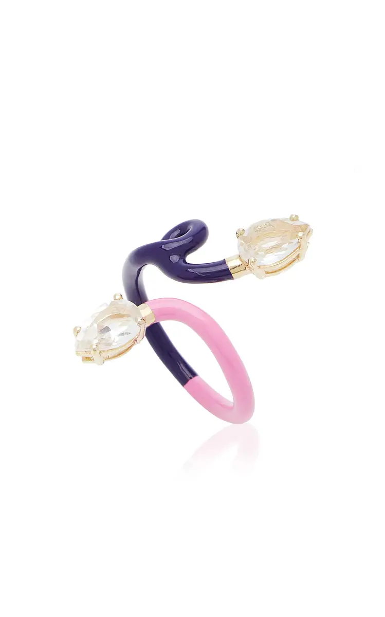 Bea Bongiasca B 9K Yellow Gold Crystal Enameled Double Vine Ring | Thumbnail 4