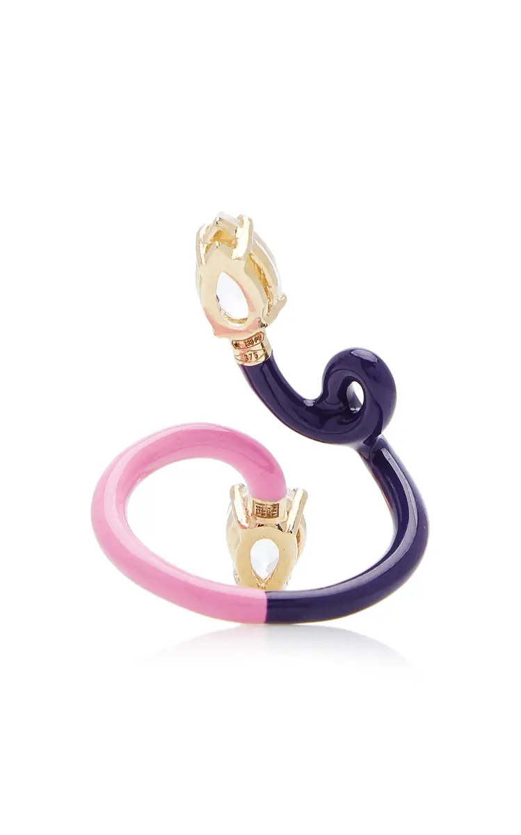 Bea Bongiasca B 9K Yellow Gold Crystal Enameled Double Vine Ring | Thumbnail 7