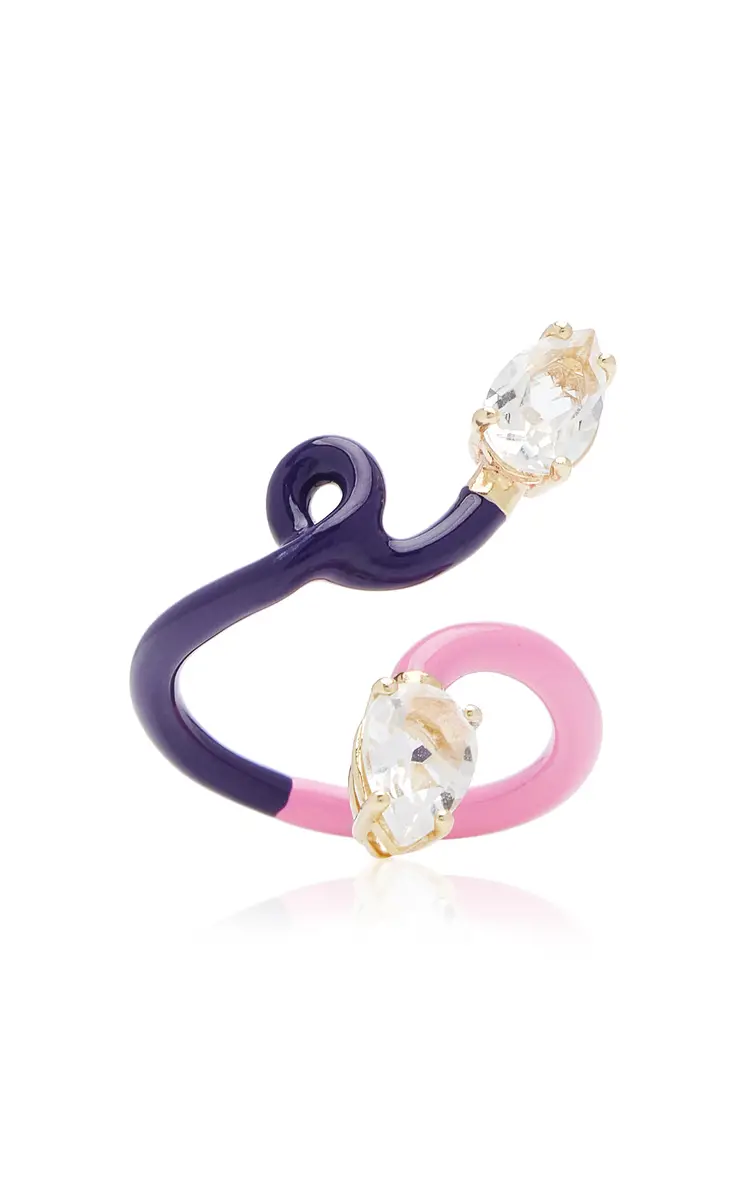 Bea Bongiasca B 9K Yellow Gold Crystal Enameled Double Vine Ring