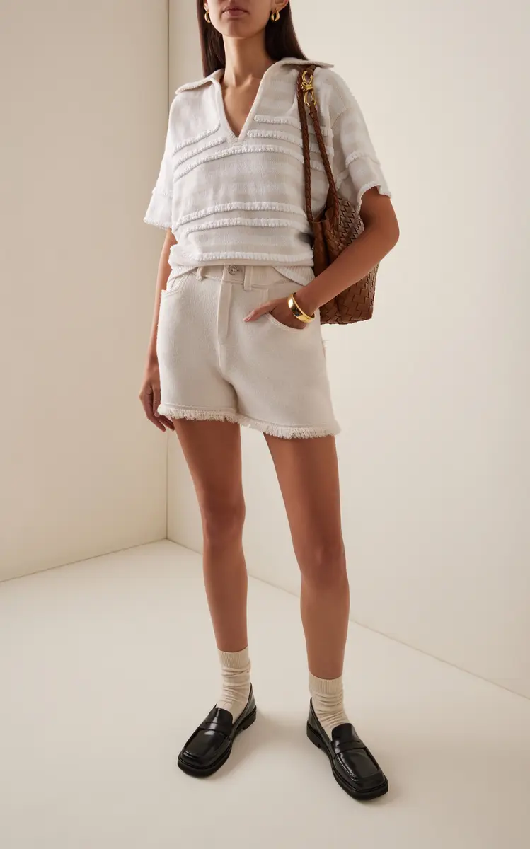 Barrie Distressed Denim-Like Cashmere Shorts | Thumbnail 2 Barrie Distressed Denim-Like Cashmere Shorts | Thumbnail 2