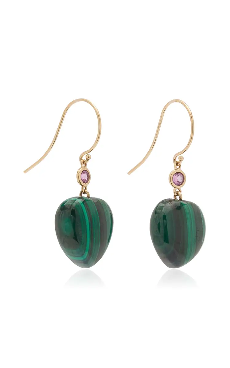Haute Victoire 14K Yellow Gold Malachite; Sapphire Earrings | Thumbnail 3 Haute Victoire 14K Yellow Gold Malachite; Sapphire Earrings | Thumbnail 3