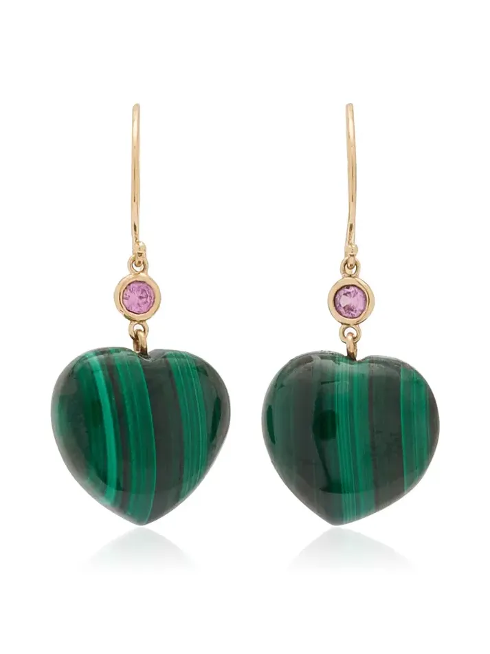 Haute Victoire 14K Yellow Gold Malachite; Sapphire Earrings