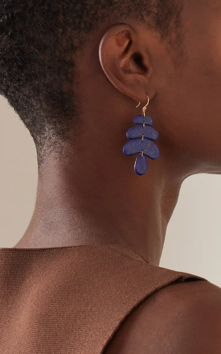 TEN THOUSAND THINGS Small Totem 18K Yellow Gold Lapis Earrings | Thumbnail 2 TEN THOUSAND THINGS Small Totem 18K Yellow Gold Lapis Earrings | Thumbnail 2