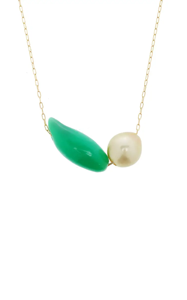 TEN THOUSAND THINGS Bean 18K Yellow Gold Pearl; Chrysoprase Necklace | Thumbnail 3 TEN THOUSAND THINGS Bean 18K Yellow Gold Pearl; Chrysoprase Necklace | Thumbnail 3