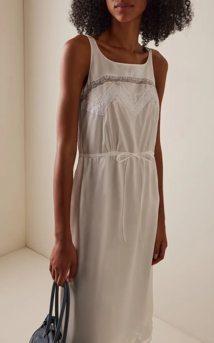 Prada Lace-Detailed Satin Midi Batiste Dress | Thumbnail 3