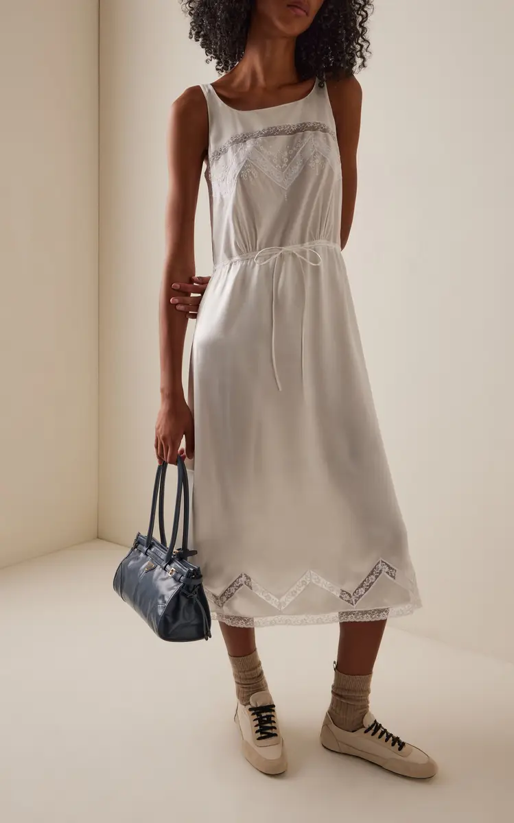Prada Lace-Detailed Satin Midi Batiste Dress | Thumbnail 6