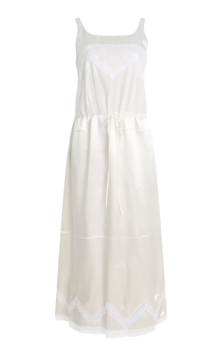 Lace-Detailed Satin Midi Batiste Dress Lace-Detailed Satin Midi Batiste Dress