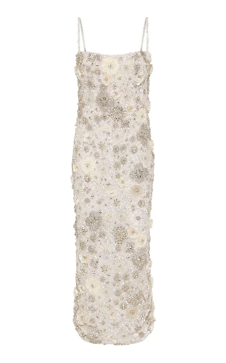 Rachel Gilbert Francesca Floral Crystal-Embellished Tulle Midi Dress | Image 1 Rachel Gilbert Francesca Floral Crystal-Embellished Tulle Midi Dress | Image 1