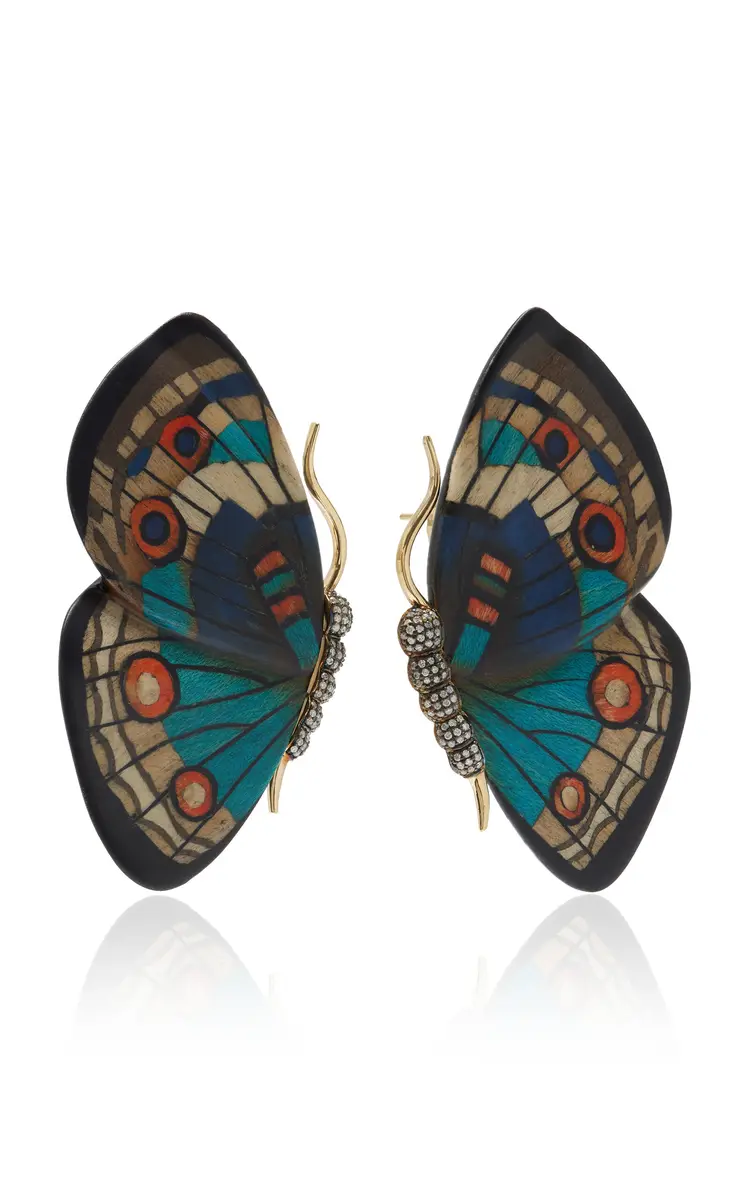 Silvia Furmanovich Blue Tone Butterfly Marquetry Earrings With Diamonds | Thumbnail 3