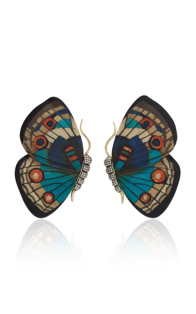Silvia Furmanovich Blue Tone Butterfly Marquetry Earrings With Diamonds | Thumbnail 4