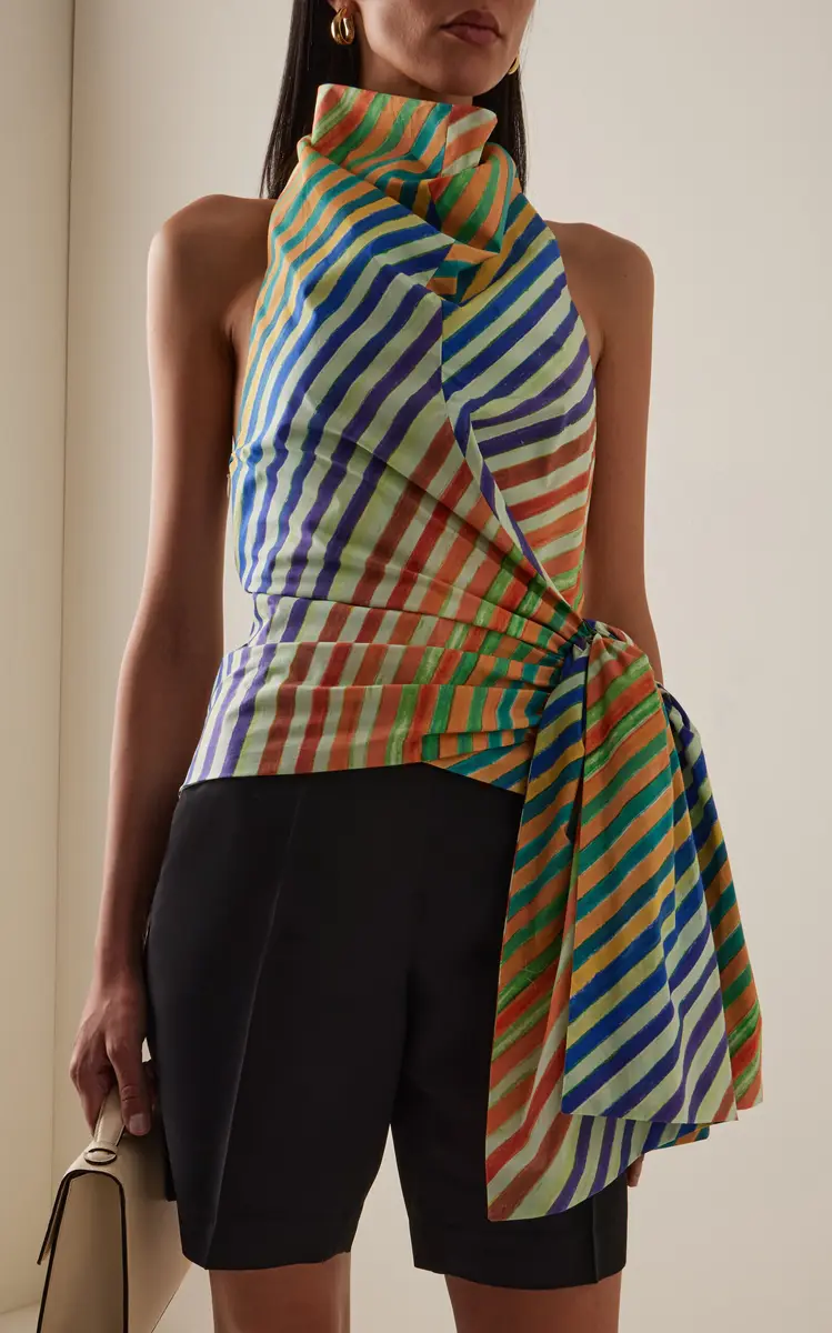 Christopher John Rogers Crayon-Striped Cotton-Poplin Sarong Top | Thumbnail 4