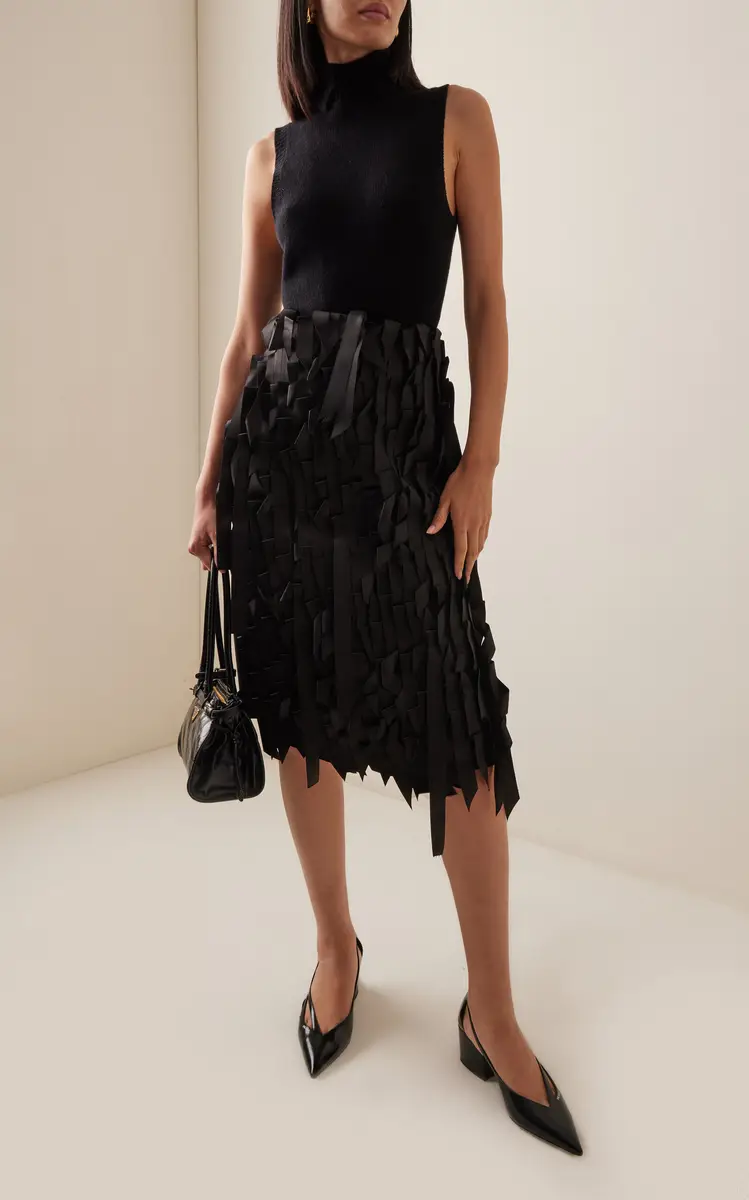 Prada Ribbon-Embroidered Sablé Midi Skirt | Thumbnail 2