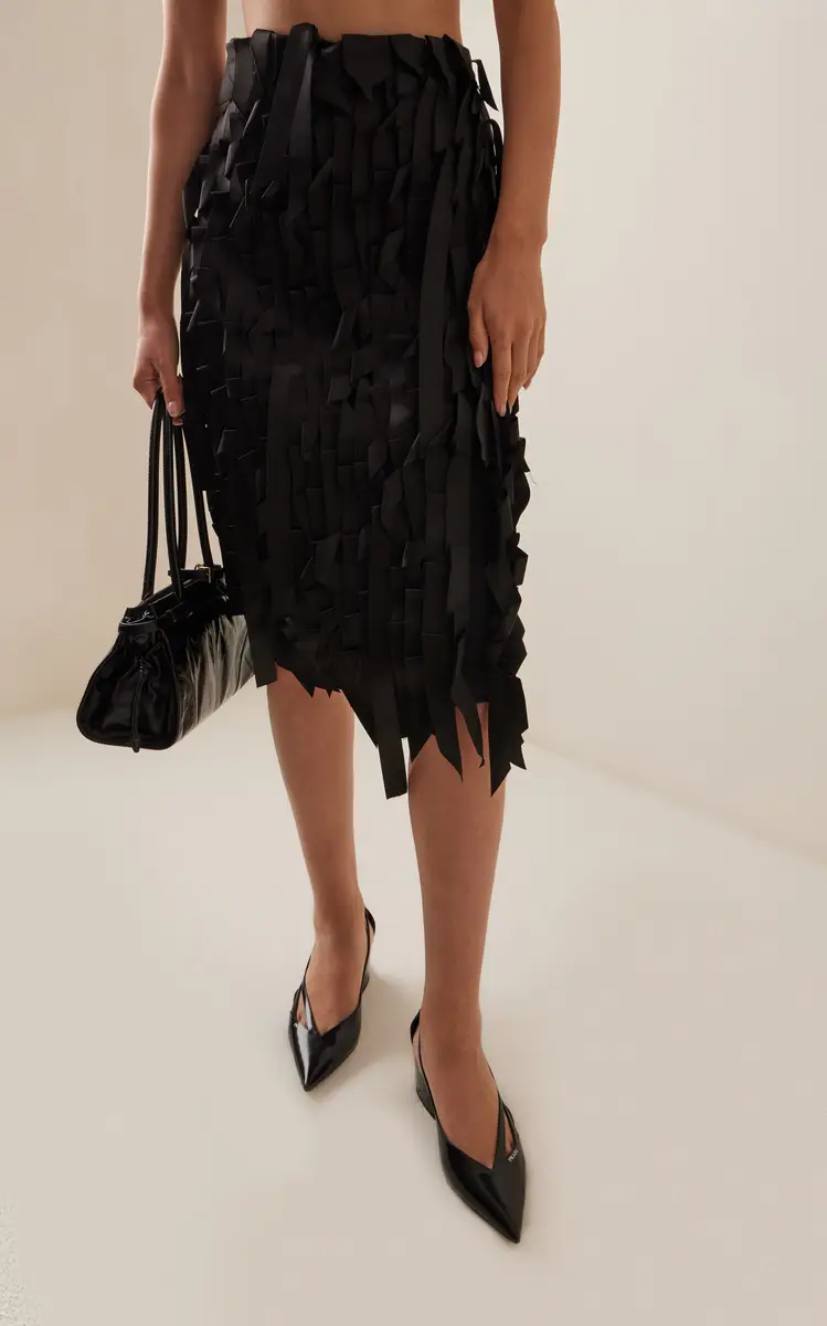 Prada Ribbon-Embroidered Sablé Midi Skirt | Thumbnail 3
