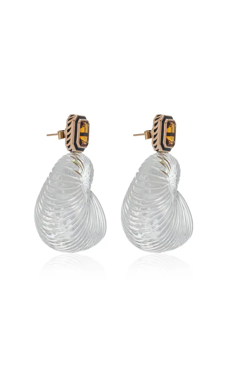 DEZSO BY SARA BELTRÁN Classic Carved Crystal Nautilus Earrings With Emerald Cut Citrine Earrings | Thumbnail 4