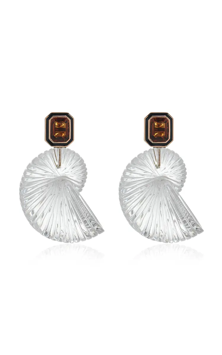 DEZSO BY SARA BELTRÁN Classic Carved Crystal Nautilus Earrings With Emerald Cut Citrine Earrings | Thumbnail 5