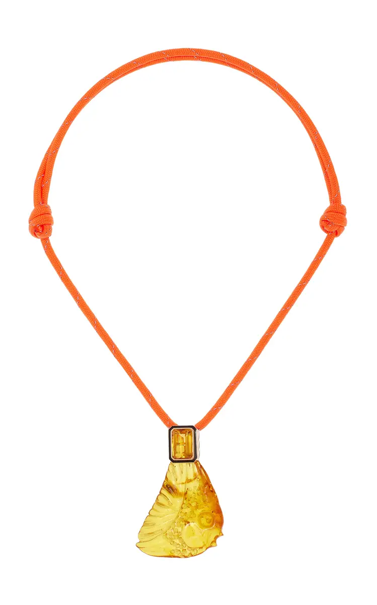 DEZSO BY SARA BELTRÁN Grande Carved Amber Fish Pendant with Citirine | Thumbnail 4