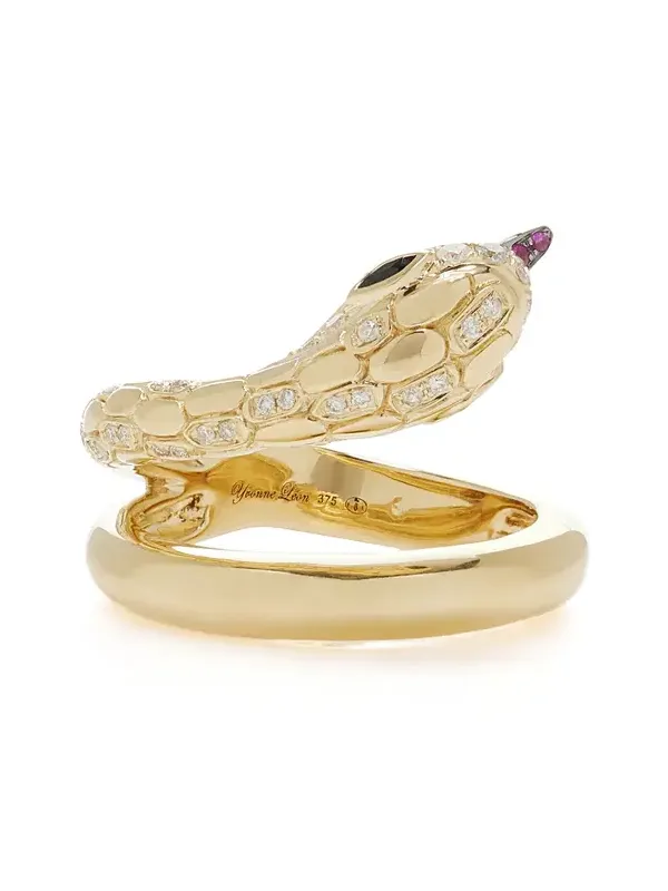 Yvonne Léon Python 9K Yellow Gold Diamond; Spinel Ring