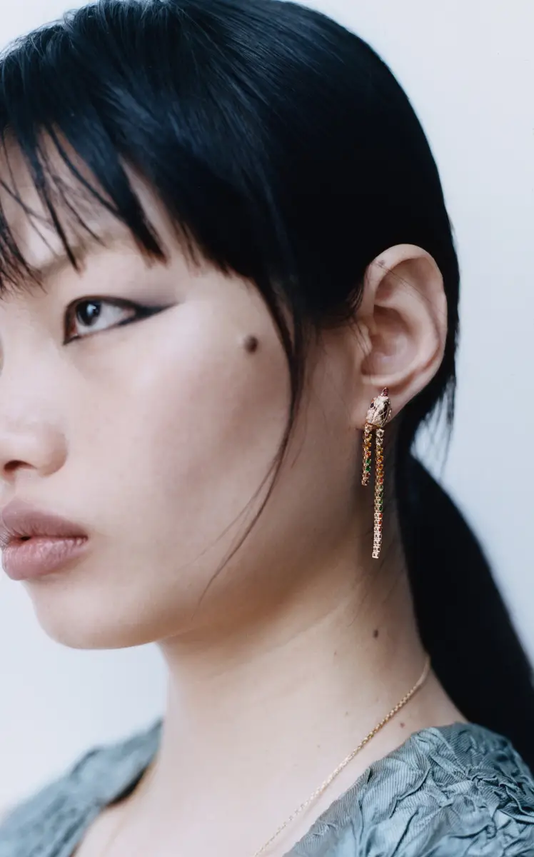Yvonne Léon Long Python 9K Yellow Gold Multi-Stone Earrings | Thumbnail 2 Yvonne Léon Long Python 9K Yellow Gold Multi-Stone Earrings | Thumbnail 2