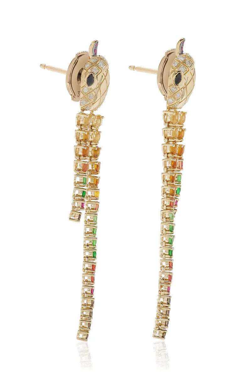 Yvonne Léon Long Python 9K Yellow Gold Multi-Stone Earrings | Thumbnail 4 Yvonne Léon Long Python 9K Yellow Gold Multi-Stone Earrings | Thumbnail 4