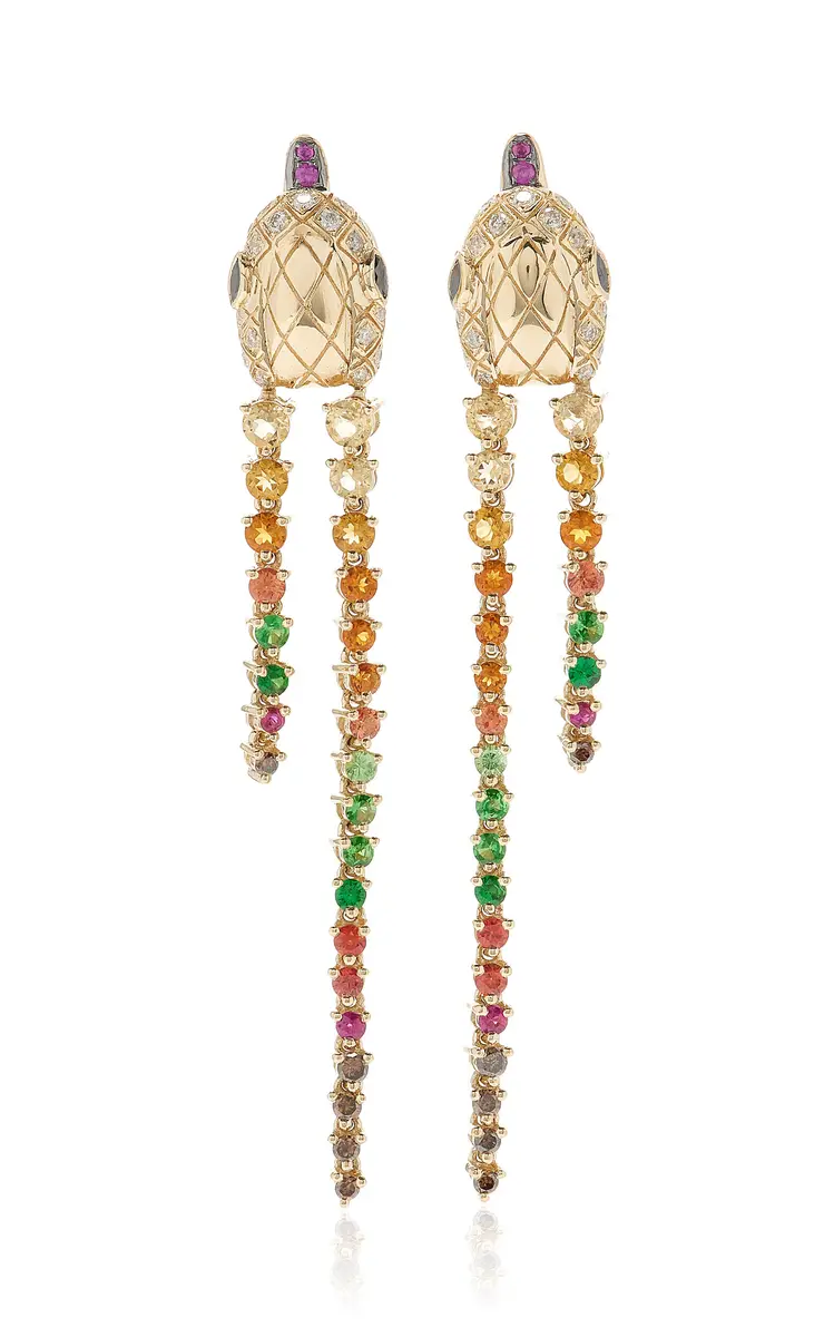 Yvonne Léon Long Python 9K Yellow Gold Multi-Stone Earrings | Thumbnail 5 Yvonne Léon Long Python 9K Yellow Gold Multi-Stone Earrings | Thumbnail 5