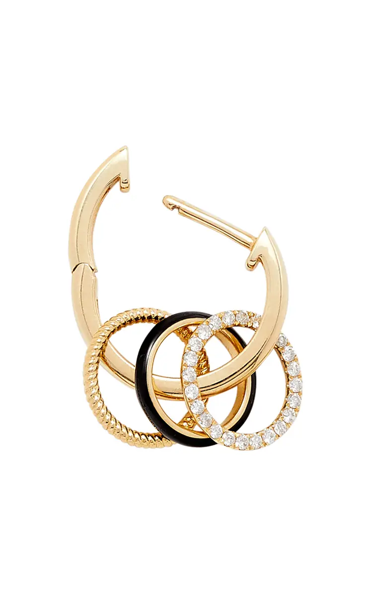 Yvonne Léon Double Creole 9K Yellow Gold Diamond Bouy Single Earring | Thumbnail 4