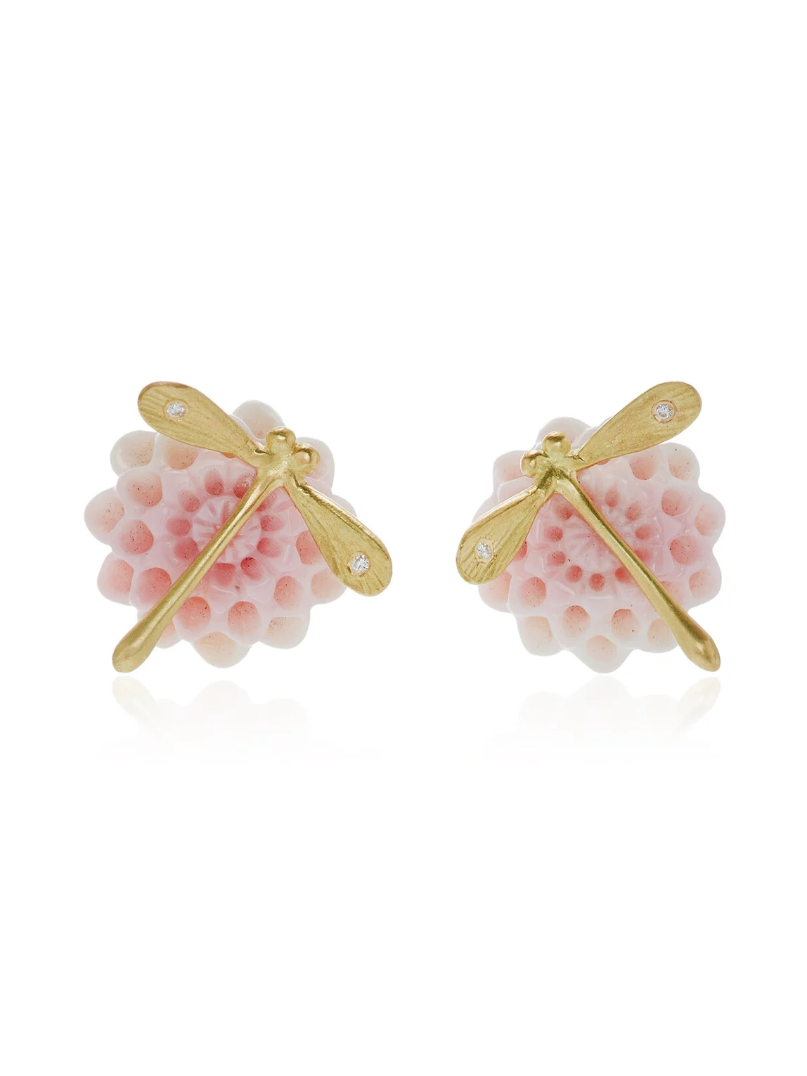 18K Yellow Pink Conch Diamond Earrings 18K Yellow Pink Conch Diamond Earrings