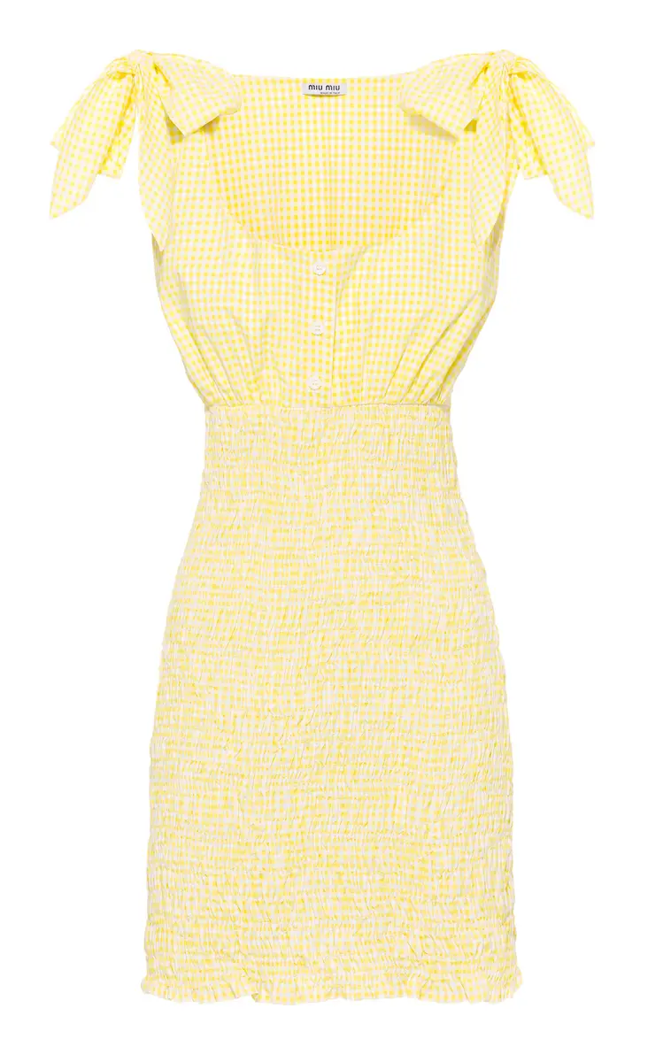 Smocked Checked Cotton Mini Dress