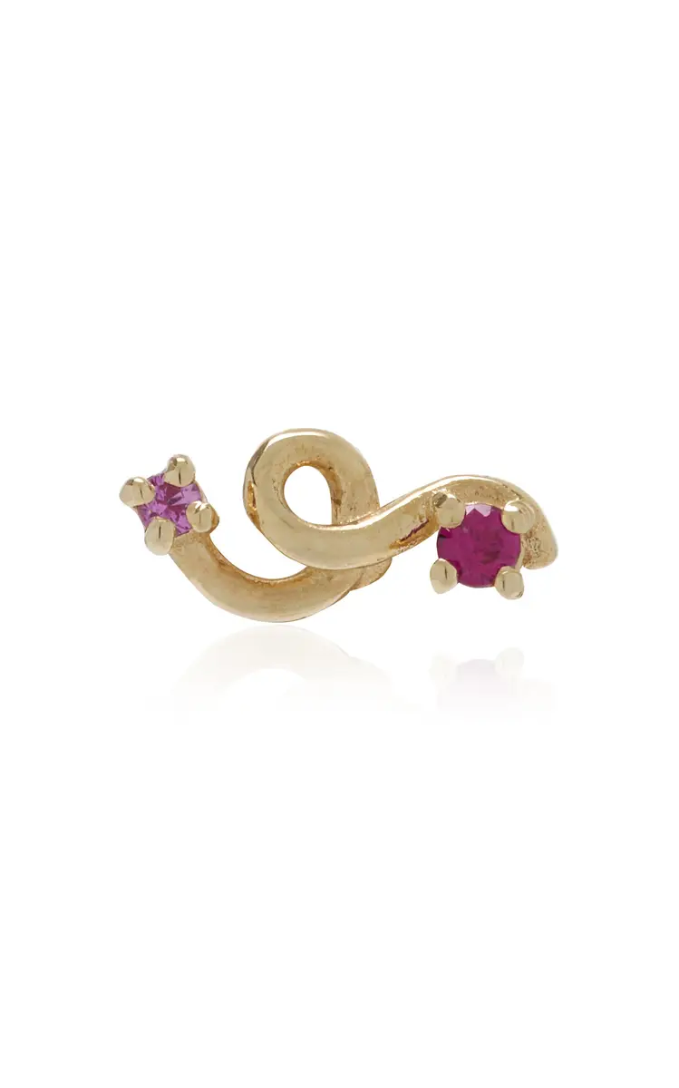 Bea Bongiasca Mini Loop Earring With Round Brilliant Cut Ruby And Pink Sapphire Single 9K Yellow Gold 0 039ct Ruby 0 018ct Pink Sapphire | Image 1 Bea Bongiasca Mini Loop Earring With Round Brilliant Cut Ruby And Pink Sapphire Single 9K Yellow Gold 0 039ct Ruby 0 018ct Pink Sapphire | Image 1