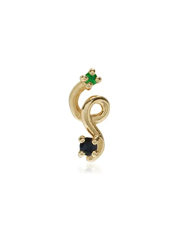 Mini Loop 9K Yellow Gold Tsavorite; Sapphire Single Earring