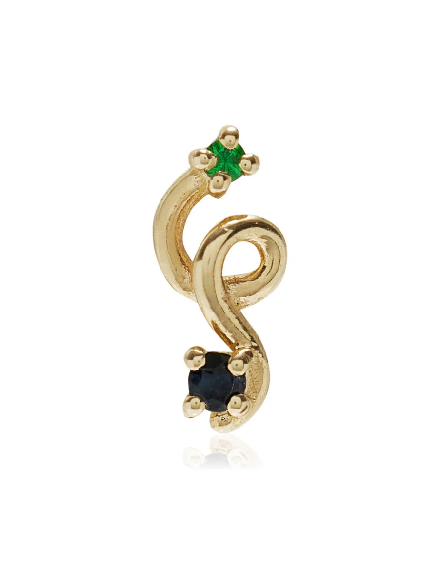 Mini Loop 9K Yellow Gold Tsavorite; Sapphire Single Earring Mini Loop 9K Yellow Gold Tsavorite; Sapphire Single Earring