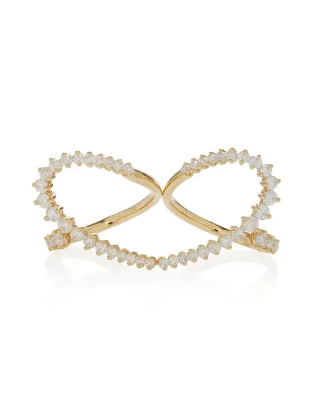 18K Yellow Gold Diamond Double Heart Ring