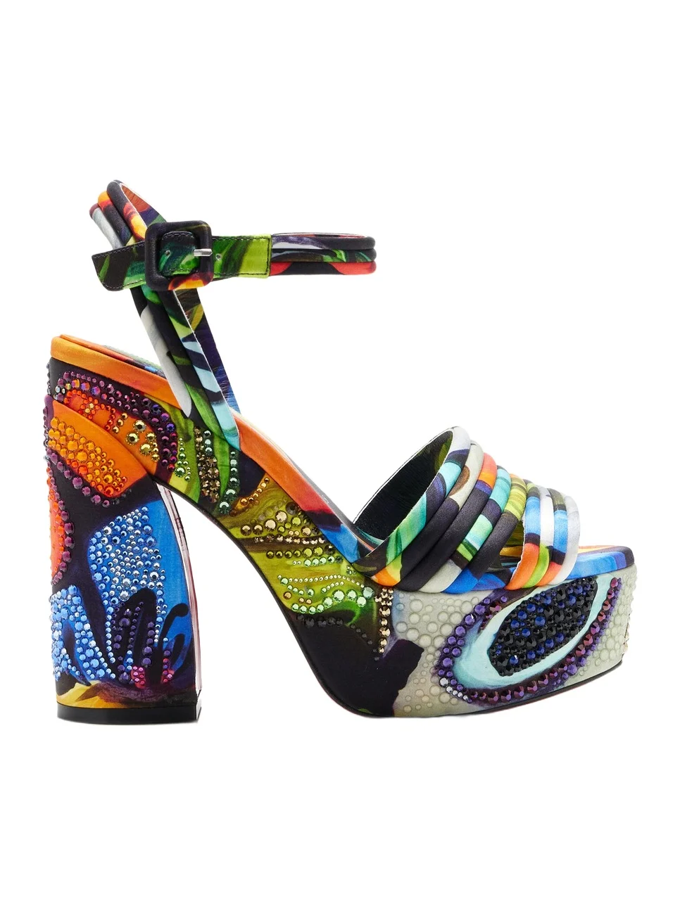 Christian Louboutin Exclusive Riviera Jane Disco Crystal-Embellished Printed Satin Platform Sandals
