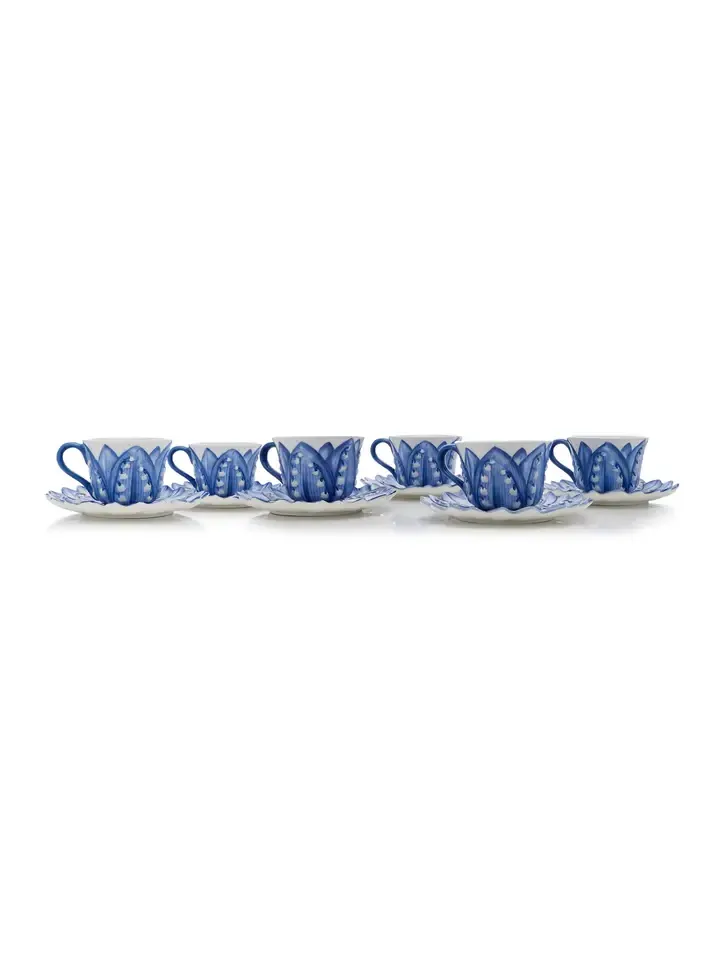 Moda Domus Set-of-Six Lily Of The Valley Ceramic Breakfast Cup and Saucer