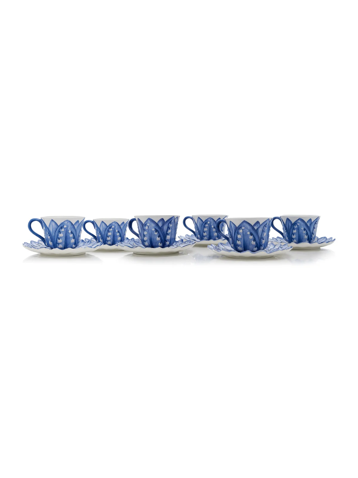 Moda Domus Set-of-Six Lily Of The Valley Ceramic Breakfast Cup and Saucer