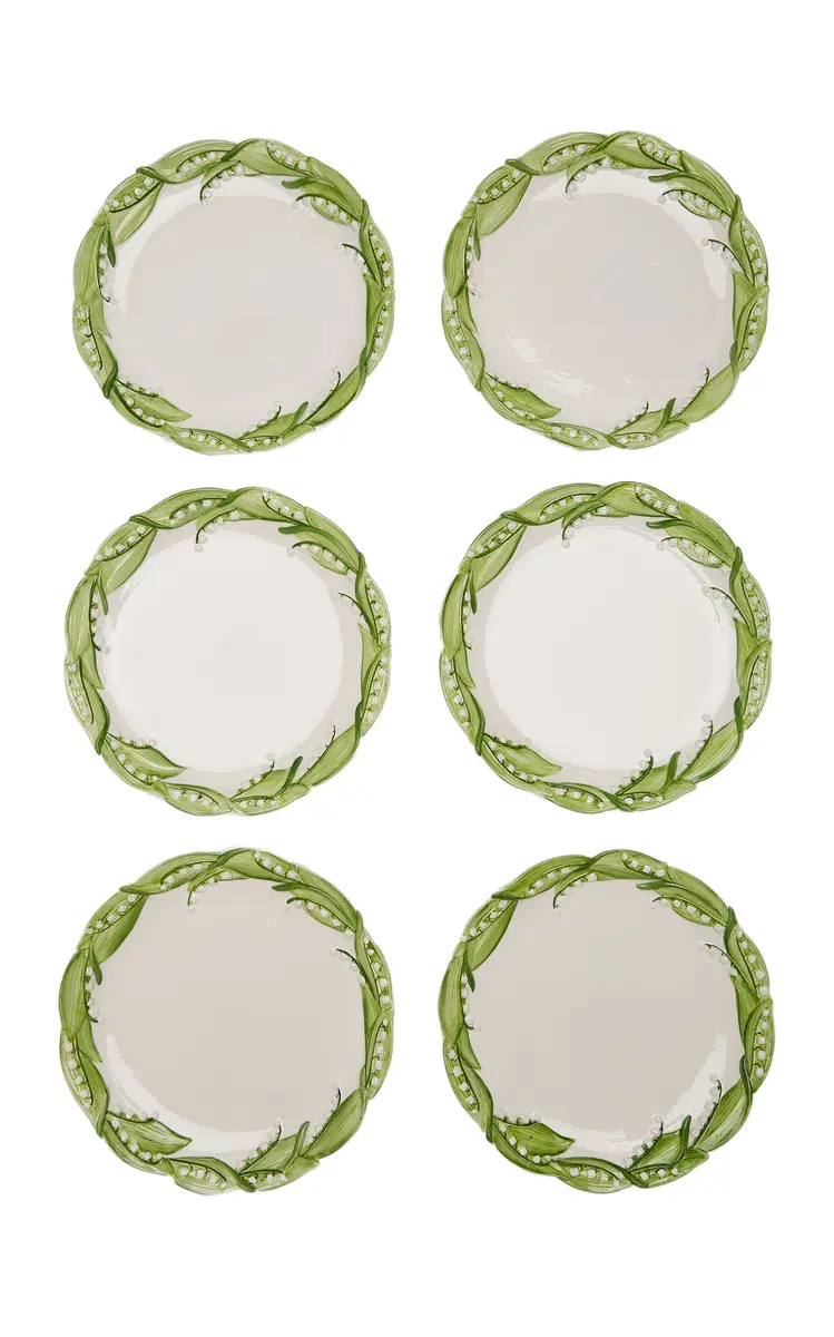 Moda Domus Set-of-Six Lily Of The Valley Ceramic Salad Plates - Green | Thumbnail 10