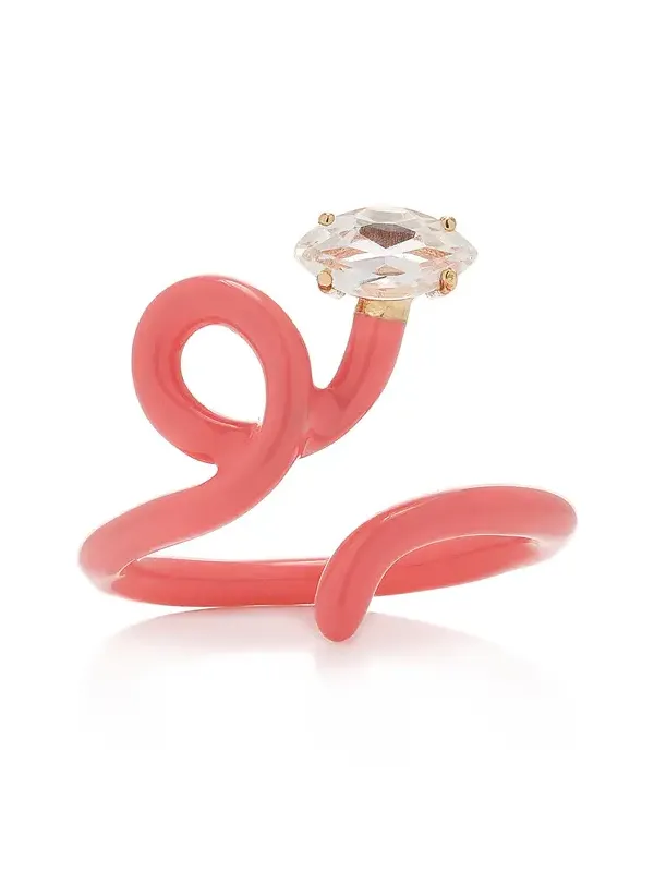 Baby Vine Enameled 9K Rose Gold Crystal Ring