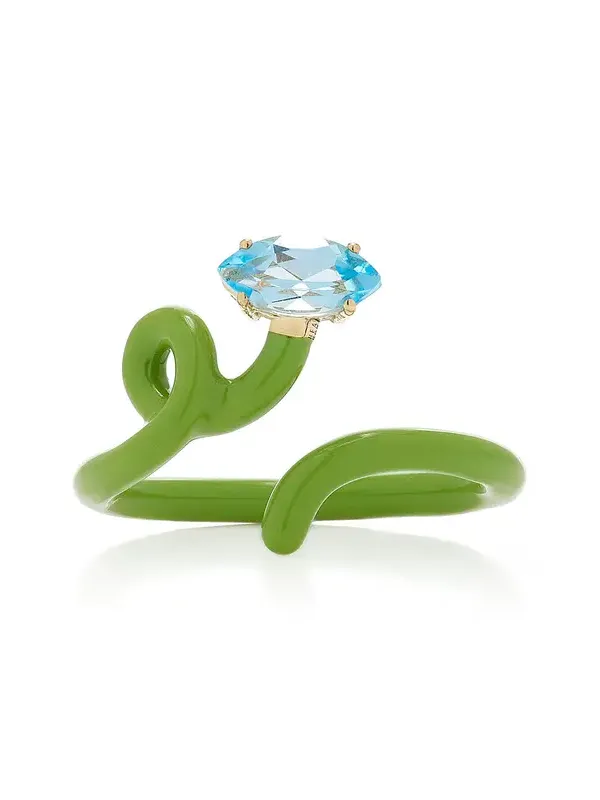 Bea Bongiasca Baby Vine Enameled 9K Yellow Gold; Silver Topaz Ring