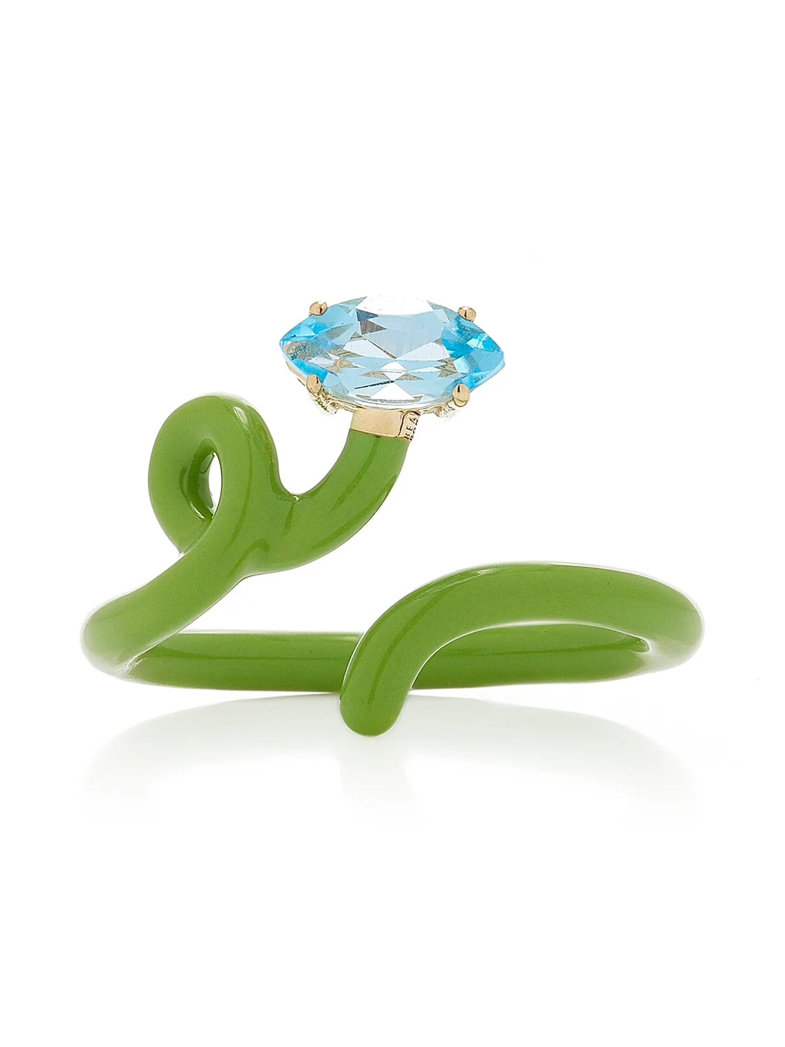 Baby Vine Enameled 9K Yellow Gold; Silver Topaz Ring