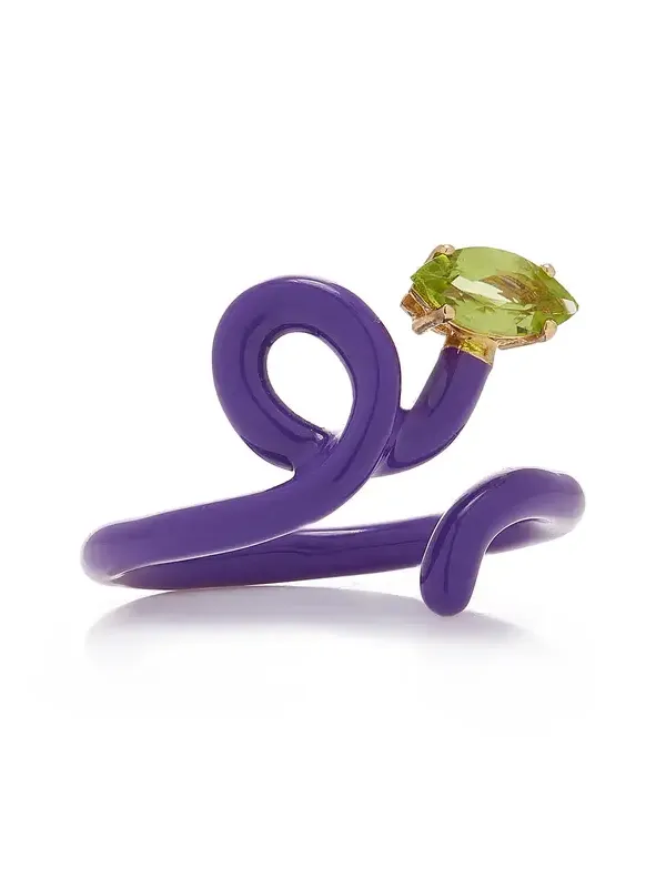 Baby Vine Enameled 9K Yellow Gold Peridot Ring