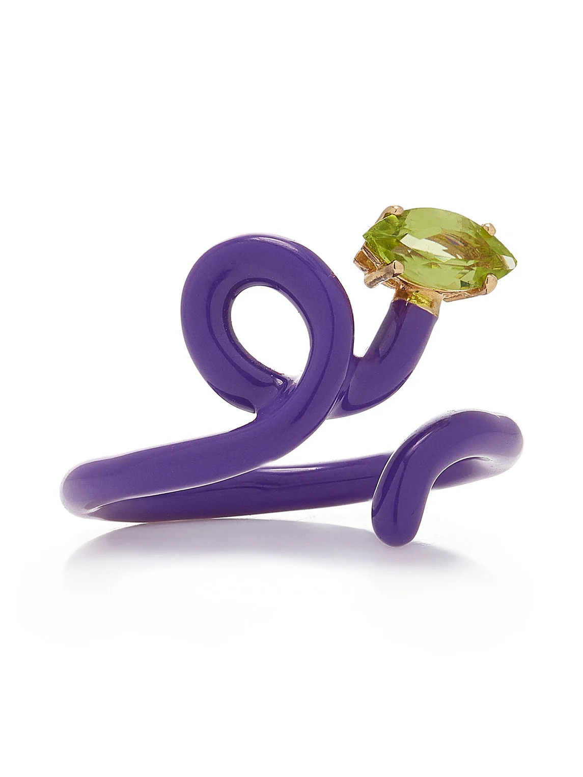 Baby Vine Enameled 9K Yellow Gold Peridot Ring