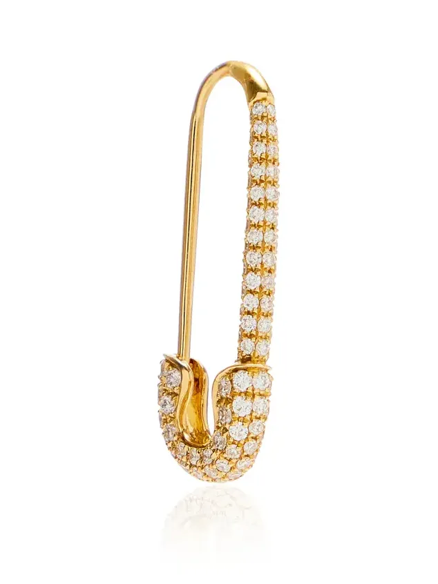 18K Yellow Gold Diamond Single Safety Pin Earring - Right Side