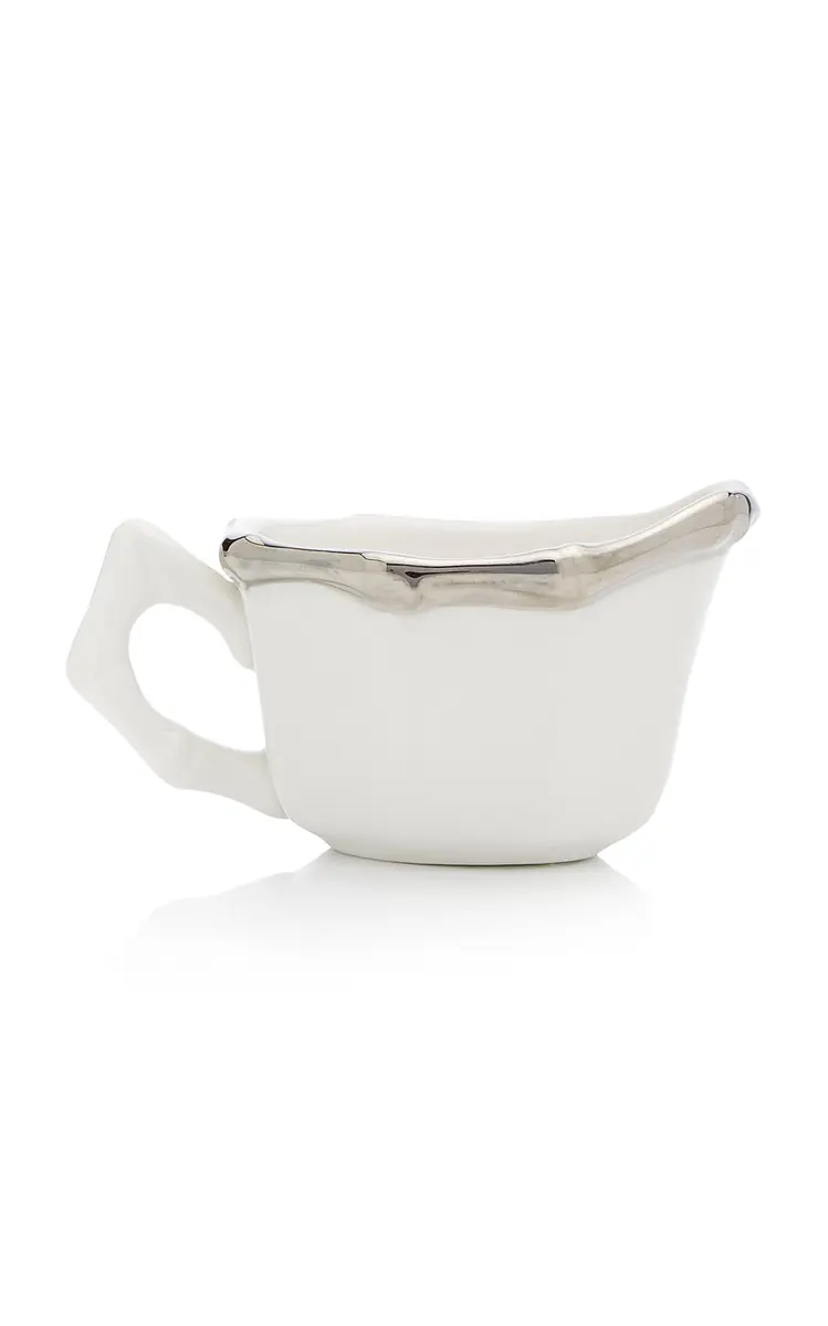 Este Ceramiche for Moda Domus Bamboo Platinum-Trimmed Ceramic Sugar Bowl and Creamer Set - Silver | Thumbnail 2 Este Ceramiche for Moda Domus Bamboo Platinum-Trimmed Ceramic Sugar Bowl and Creamer Set - Silver | Thumbnail 2