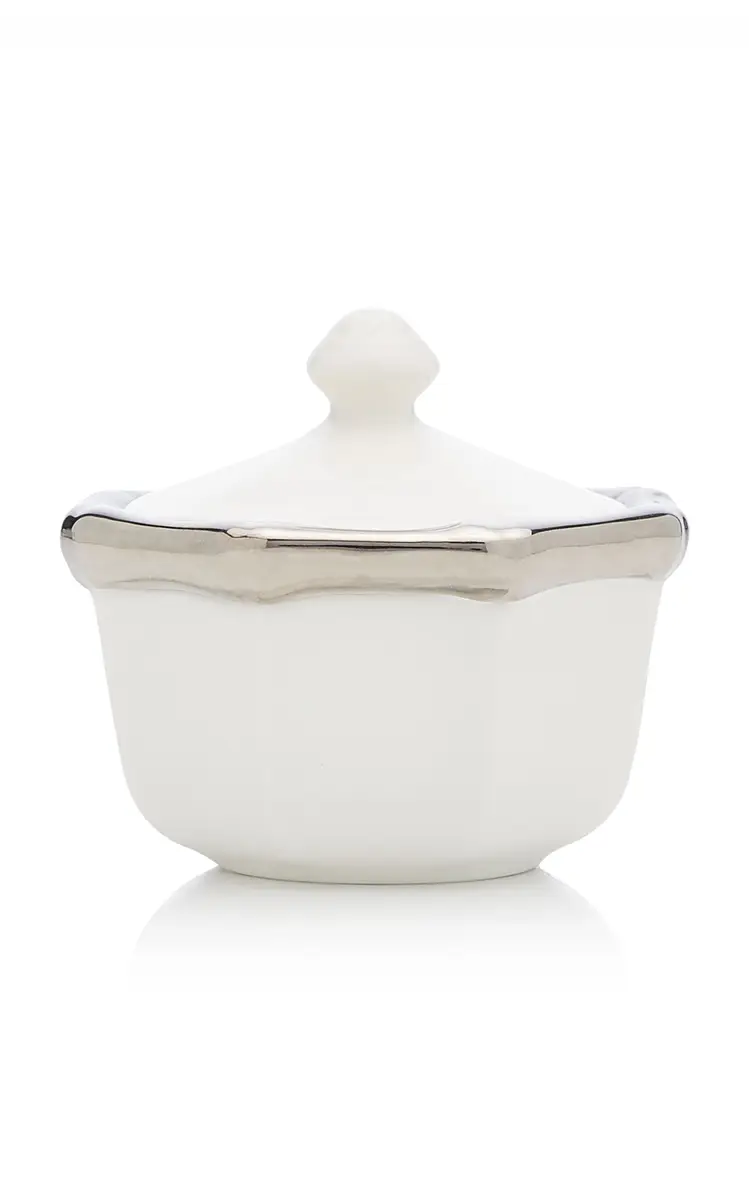 Este Ceramiche for Moda Domus Bamboo Platinum-Trimmed Ceramic Sugar Bowl and Creamer Set - Silver | Thumbnail 4 Este Ceramiche for Moda Domus Bamboo Platinum-Trimmed Ceramic Sugar Bowl and Creamer Set - Silver | Thumbnail 4