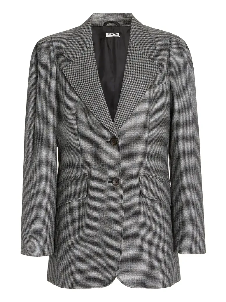 Miu Miu Puff-Sleeve Checked Wool Blazer