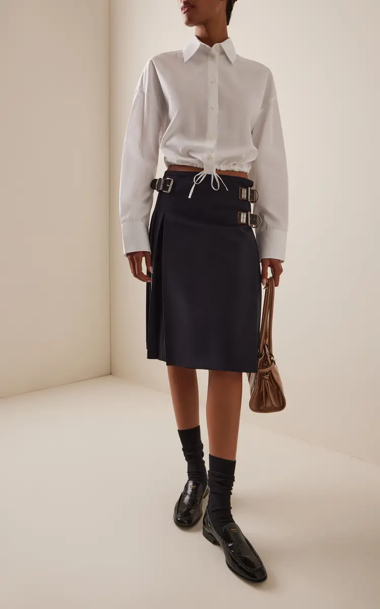 Prada Belt-Detailed Pleated Wool-Blend Midi Skirt | Thumbnail 2 Prada Belt-Detailed Pleated Wool-Blend Midi Skirt | Thumbnail 2
